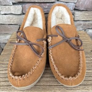 J. Crew Men's Suede Leather Faux Fur  Lodge Slippers Size 8